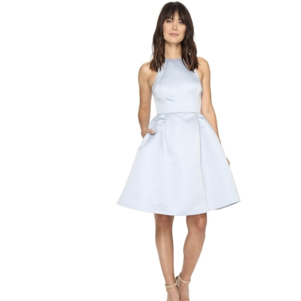 "Elegant Flair: Halston Heritage Satin Fit-and-Flare Dress"